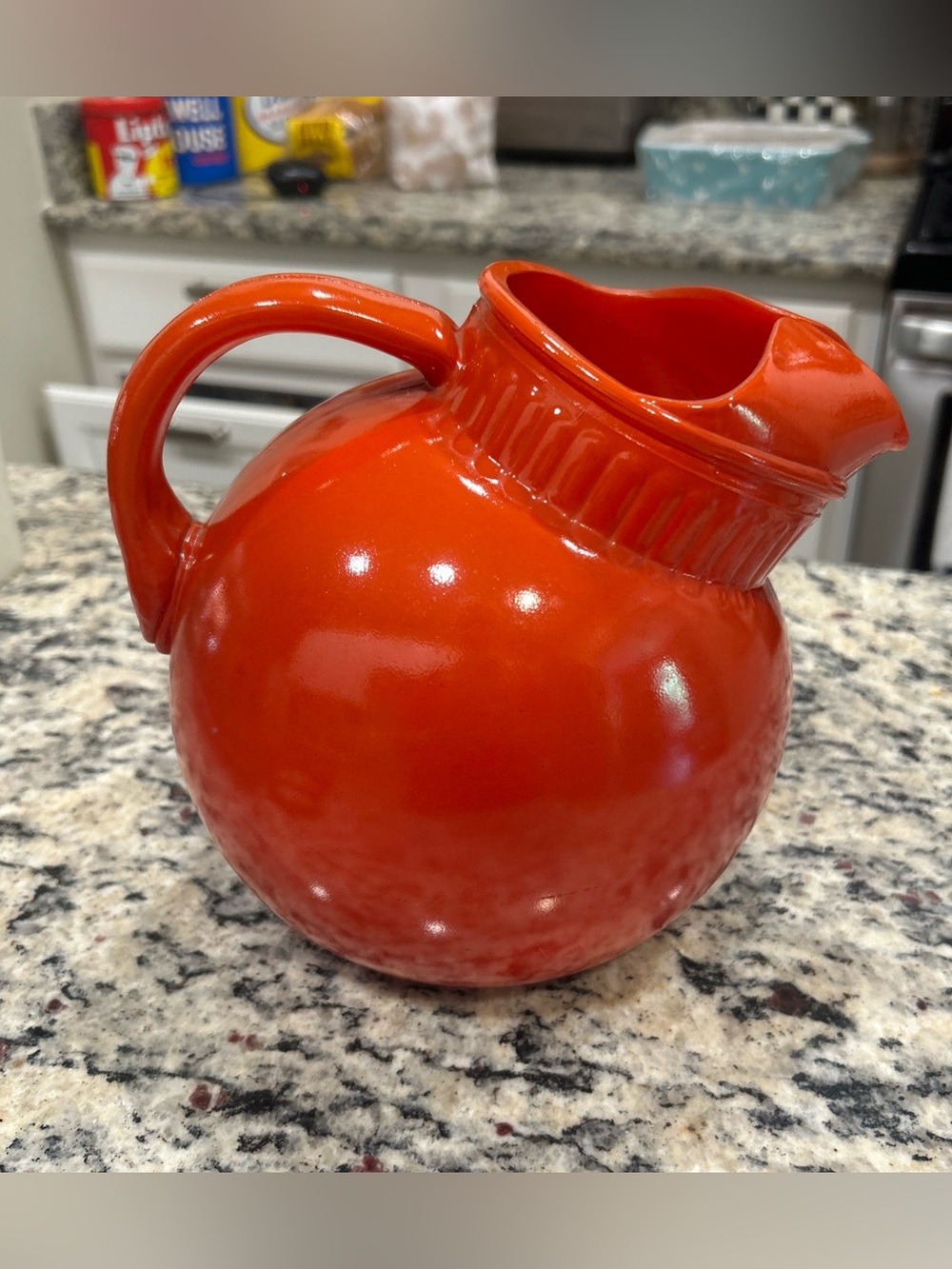 Vintage Orange Pitcher Round Glass 1950’s